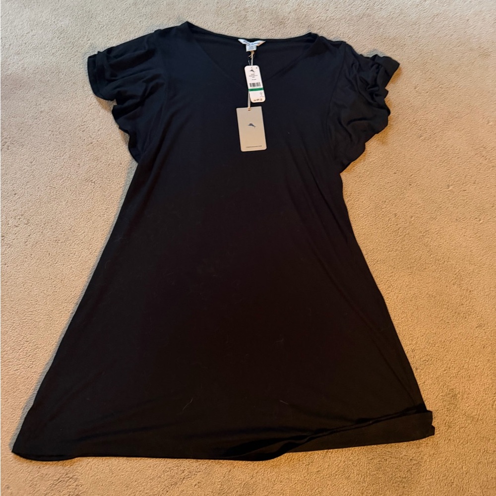 Tommy Bahama Black Sealight Ruffle Sleeve Dress.  V-Neck Short Sleeve Mini Dress